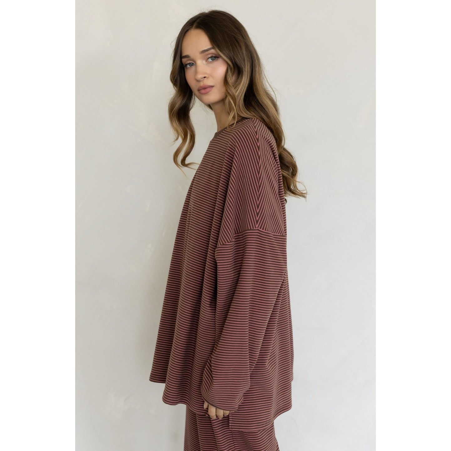Striped Fleece Top & Levi Pants Set 4182 / 4183 - Brown-Pink
