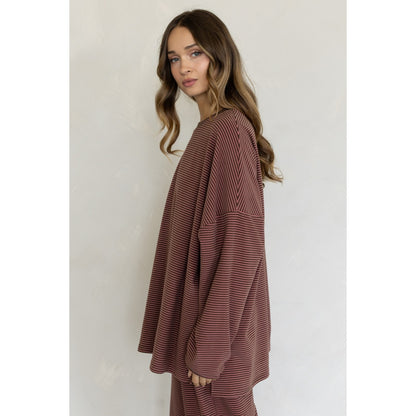 Striped Fleece Top & Levi Pants Set 4182 / 4183 - Brown-Pink