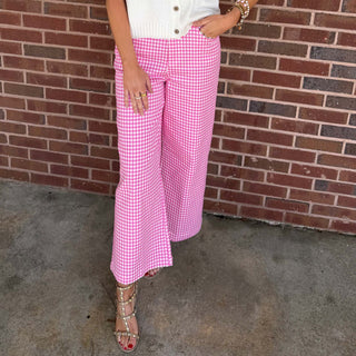 ENTRO -  Gingham, Straight Leg Pants 0616 - Pink SALE