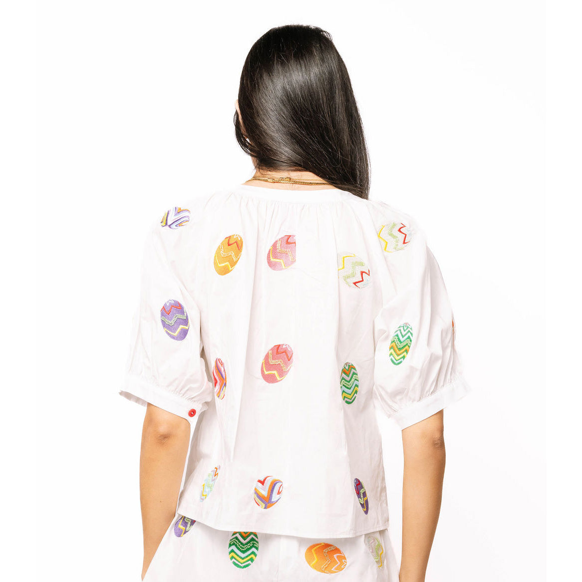 Queen of Sparkles -  Multi Easter Egg, Button Up Top 26248 - White