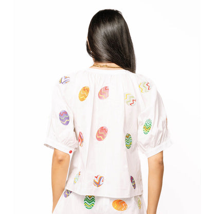 Queen of Sparkles -  Multi Easter Egg, Button Up Top 26248 - White