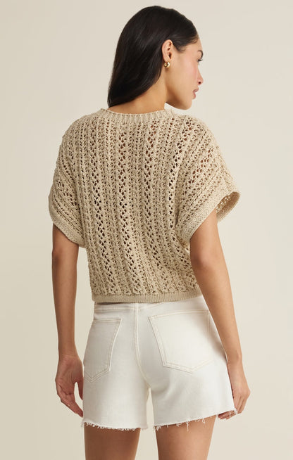 Z Supply Crochet Crewneck Sweater Top Ballast 1389 – Natural