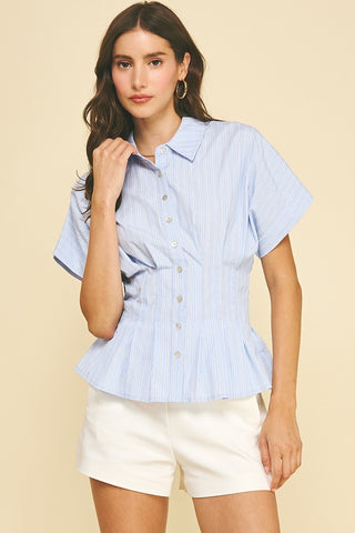 Blue Stripe, Button Down Top with Waistline Detail 6189 Copy