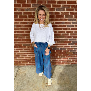 Easel - Textured, High Waist, Wide Leg Pants 0011 - Blue SALE