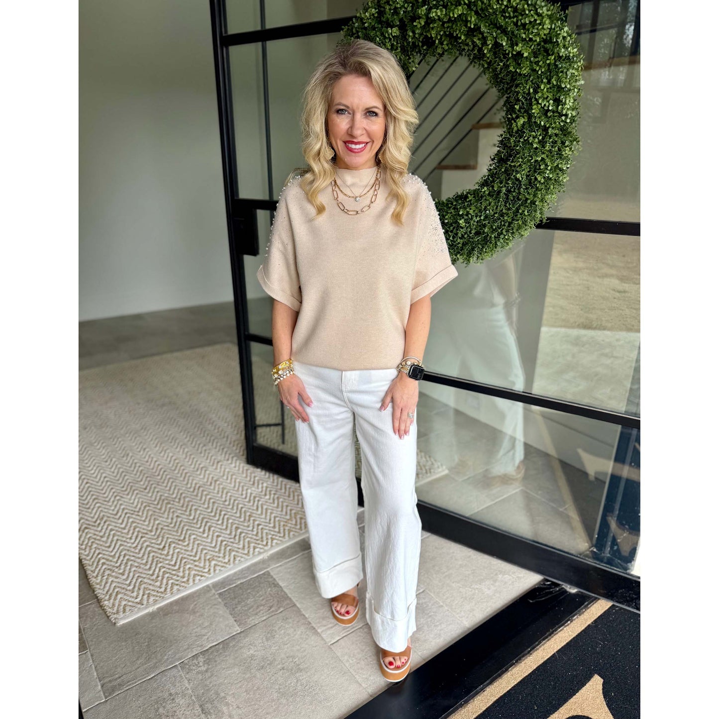 SAB - Embellished Short-sleeve Top 6048 - Cream