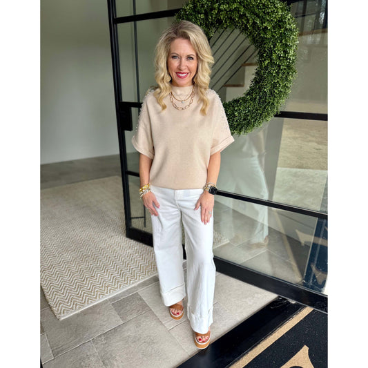 SAB - Embellished Short-sleeve Top 6048 - Cream