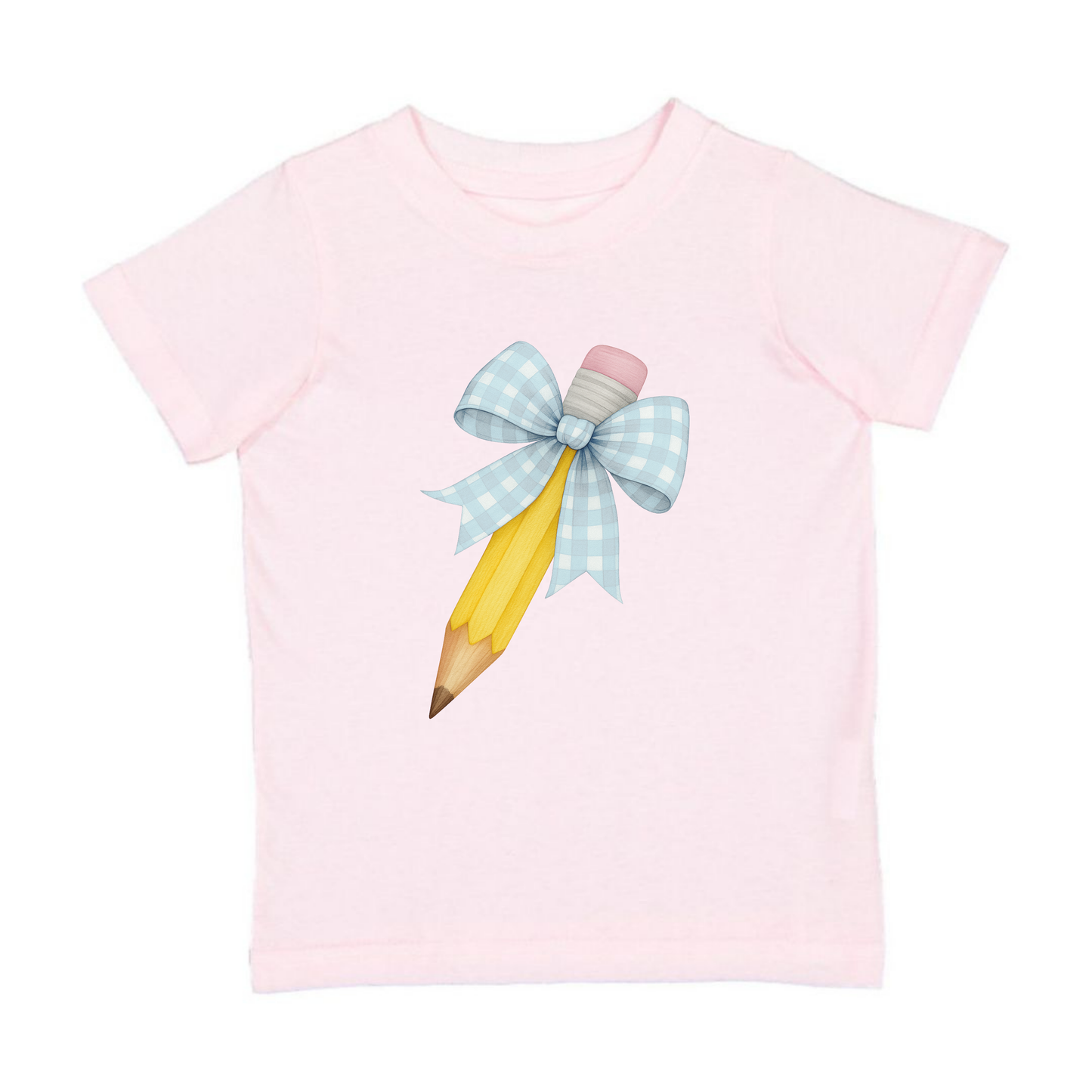 Blue Plaid Pencil Bow Short Sleeve T-Shirt - Back To School - SALE
