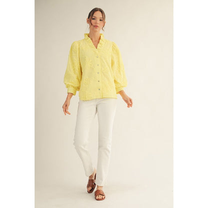 JL - ¾ Sleeve, 3D Floral Top 2376 - Yellow
