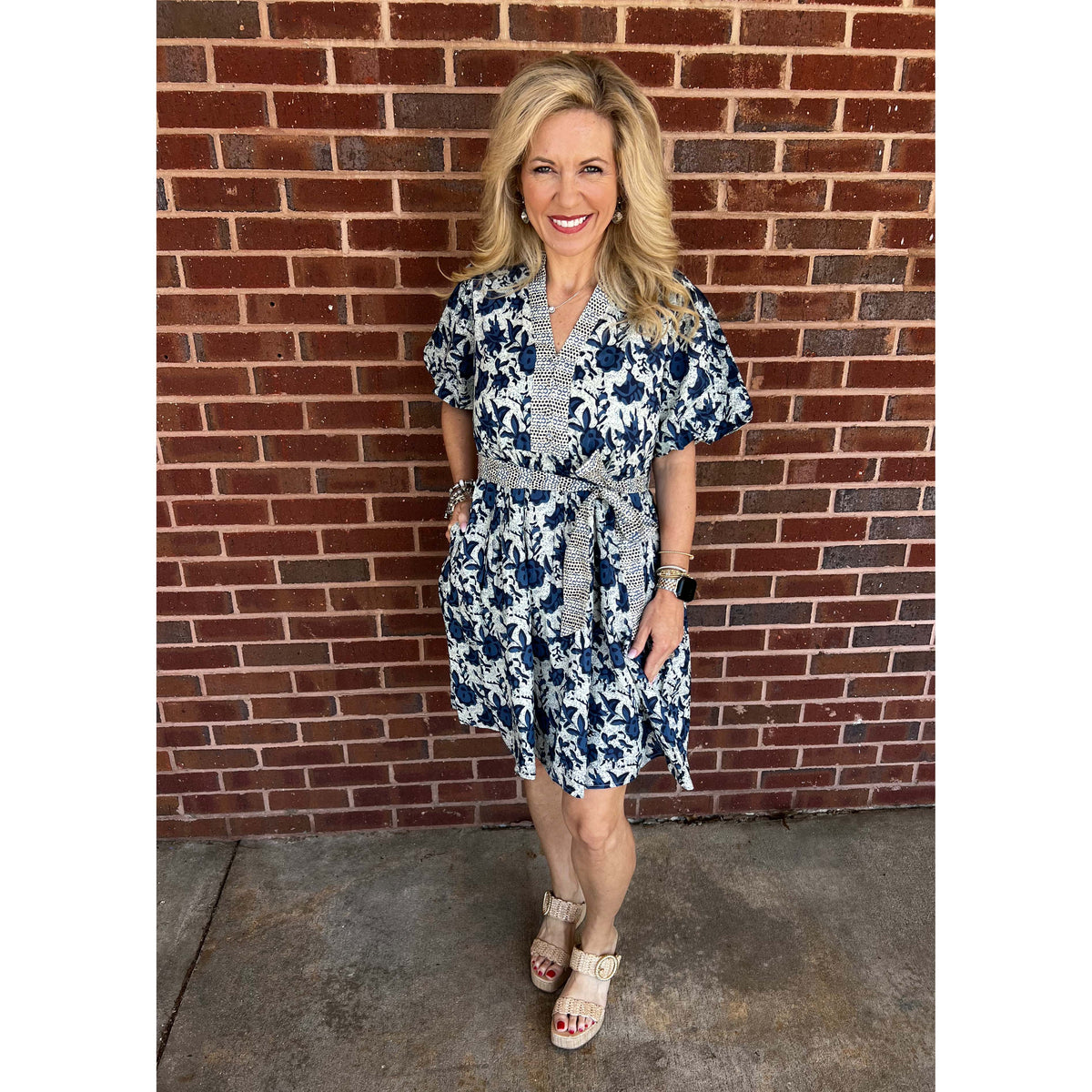 THML - Puff Sleeve, Printed Dress 1908 - Blue