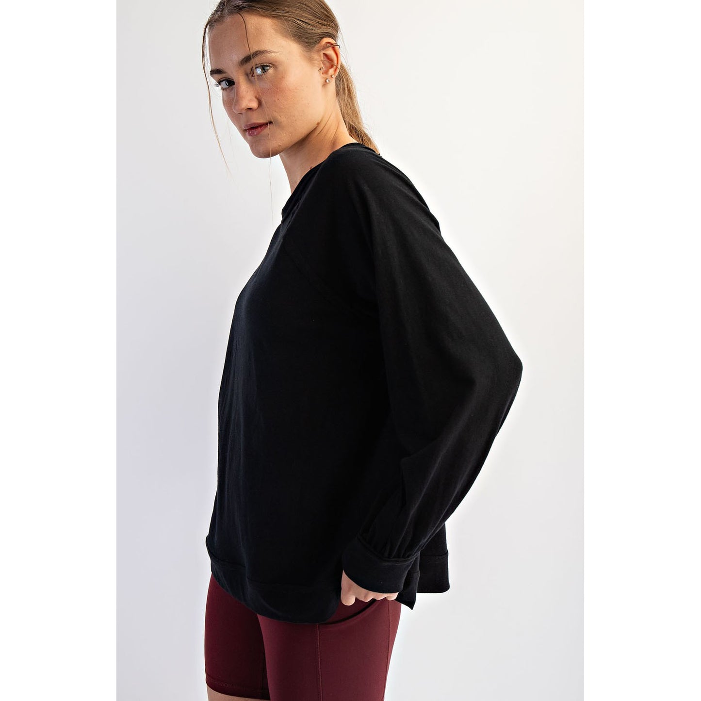 Rae Mode - Oversized Cotton Slub Long Sleeve Top 0094 - Black