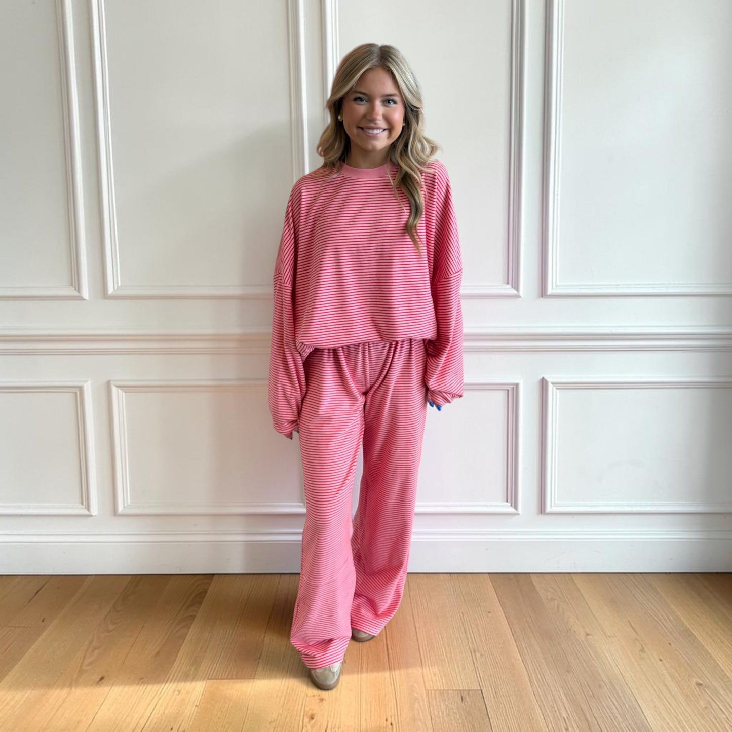 Striped Fleece Top & Levi Pants Set 4182 / 4183 - Red-Pink