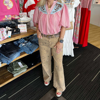Easel - Western Printed Stretch Twill Pants 6764 - Latte.