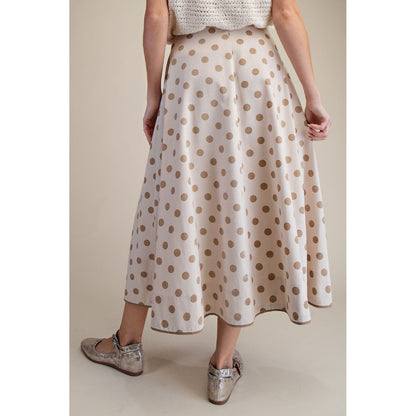 Neutral Polka Dot Linen Tie-Waist Maxi Skirt - 0224