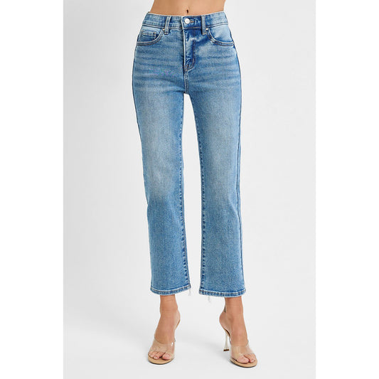 Risen - Tummy Control, Elastic Band, High Rise, Crop Straight Jeans 5916 - Medium