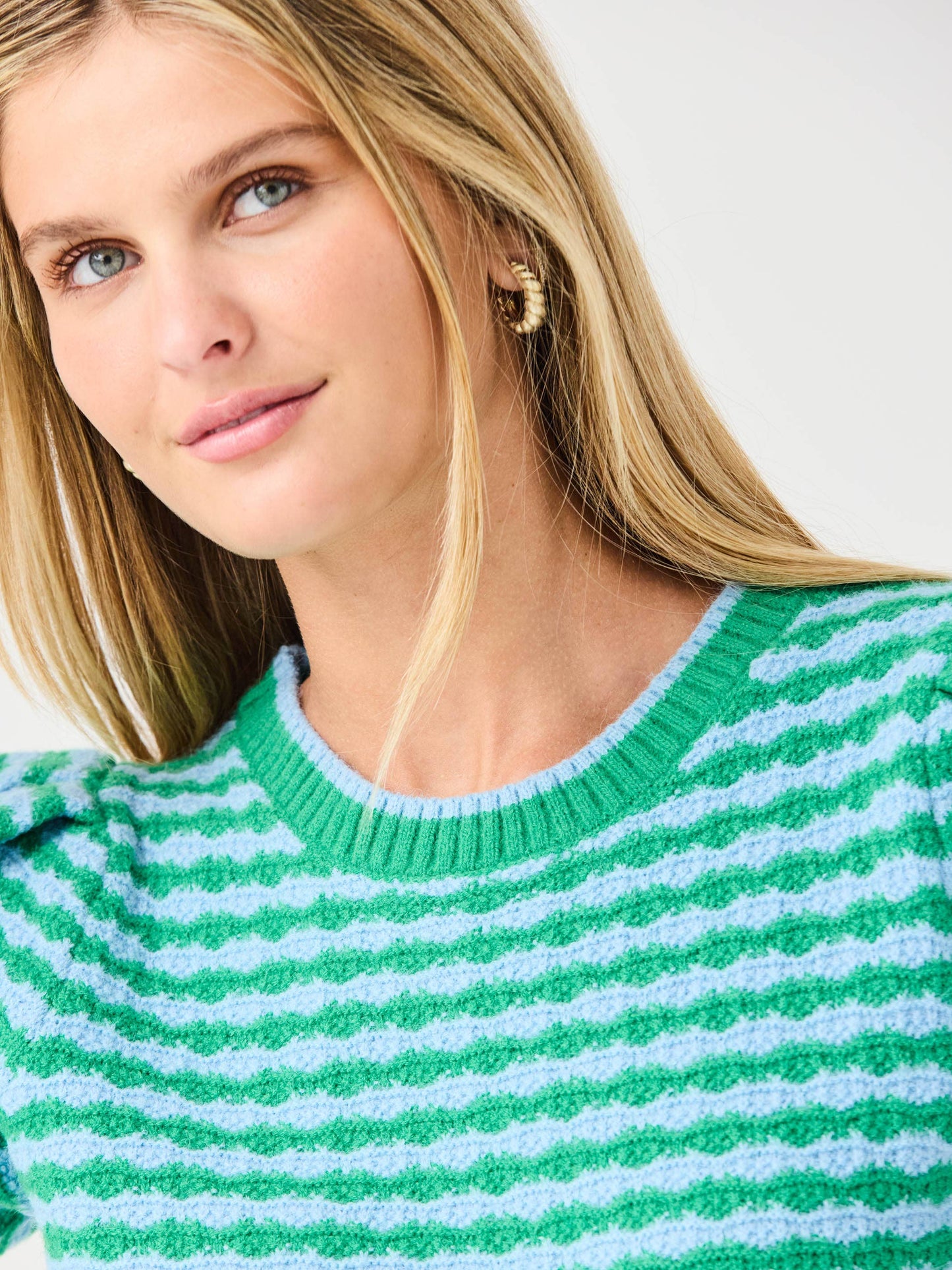 Abigail Puff Sleeve Sweater – Green Stripe - SALE was $72.95