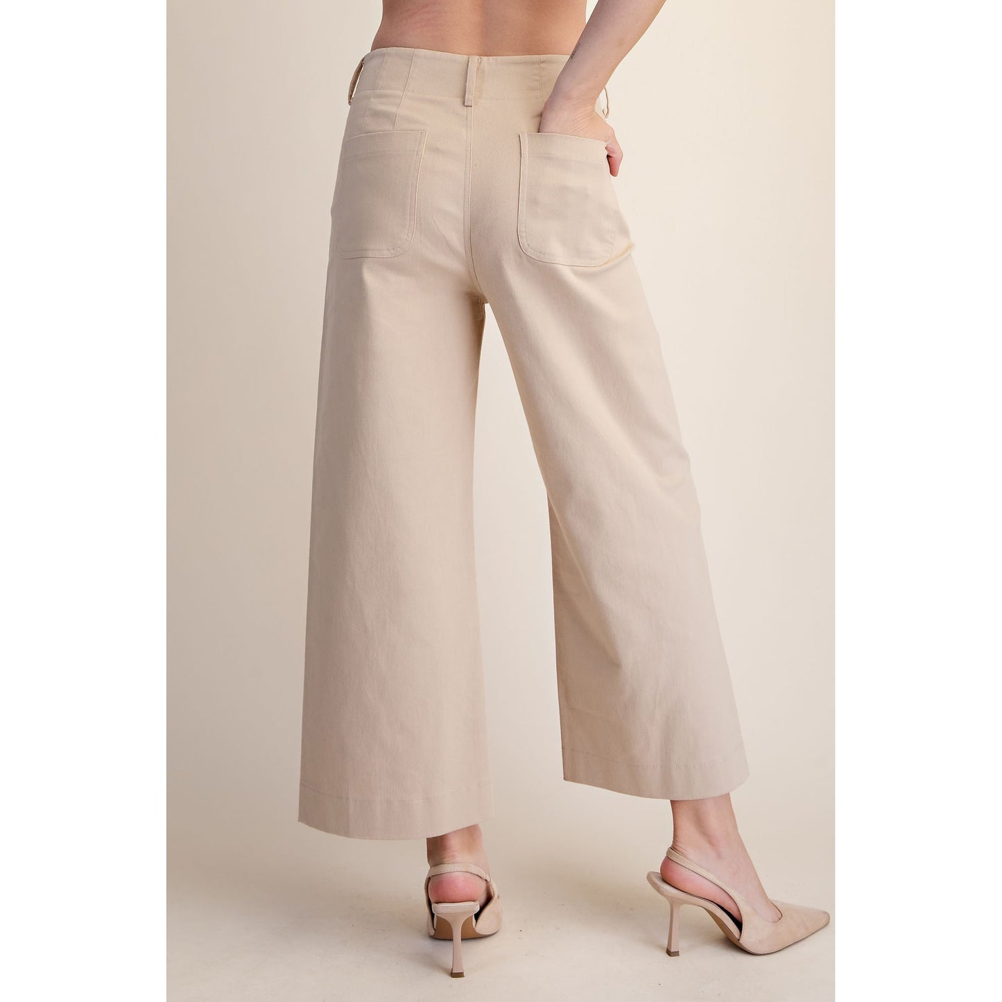 Colette Cropped Scallop Pocket Detail Wide-Leg Pants – Taupe