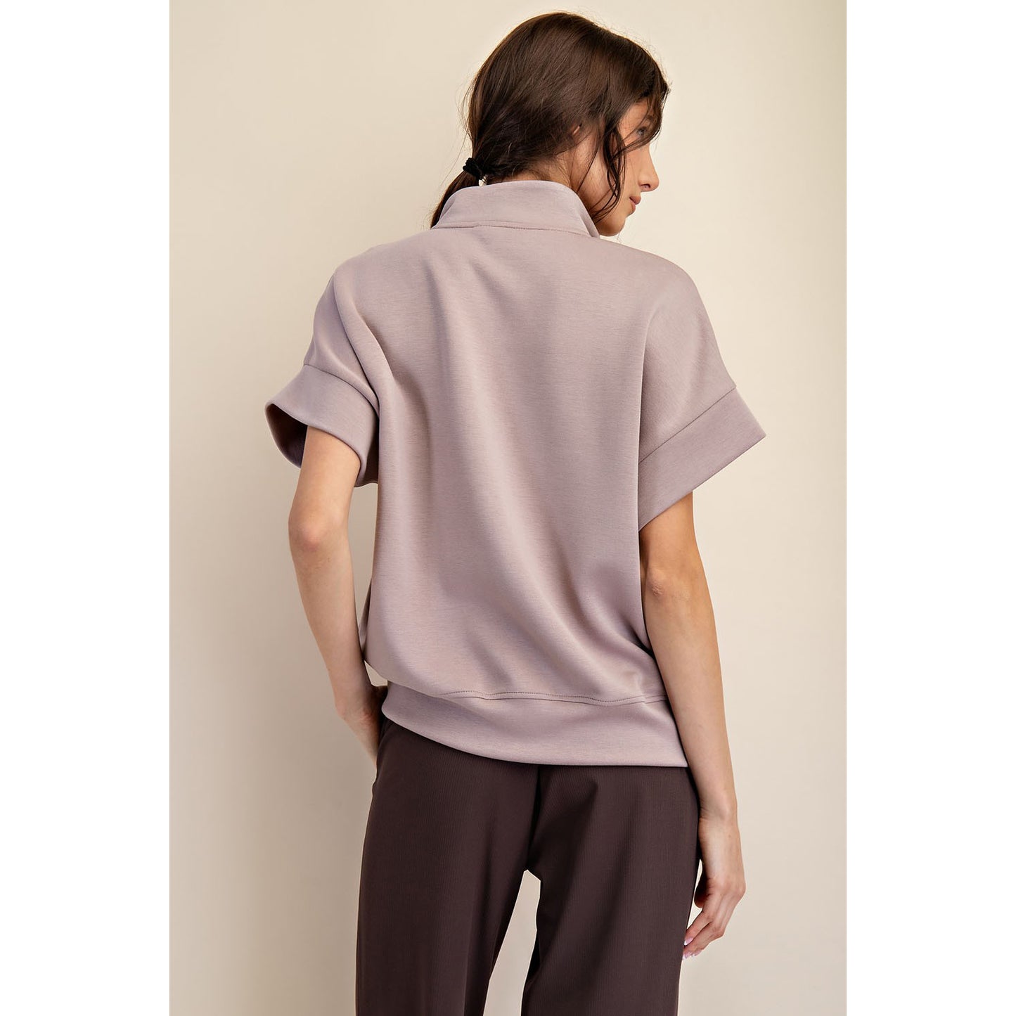 Rae Mode - Modal, Scuba Short Sleeve, Quarter Zip Top & Skort Set 9977 / 7029 - Light Mocha *