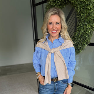 Karlie - Hailey Stripe Poplin Sweater Top – Blue