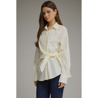 Tie Waist Button-Up Top 2671 – Cream