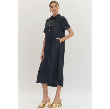 Entro - Short Sleeve, Midi Dress w Pockets 9516 - Black