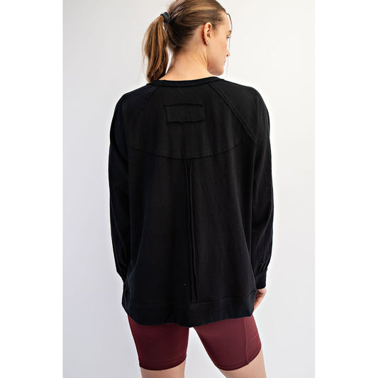 Rae Mode - Oversized Cotton Slub Long Sleeve Top 0094 - Black