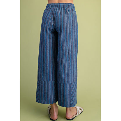 Easel - Textured, High Waist, Wide Leg Pants 0011 - Blue