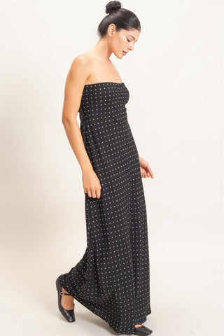 Strapless Polka Dot Maxi Dress – Black 845