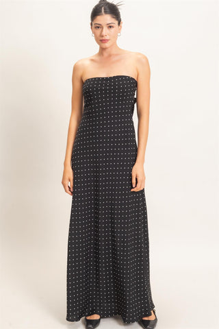 Strapless Polka Dot Maxi Dress – Black 845