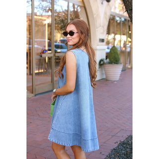 Karlie - Denim Scoop Sleeveless Dress