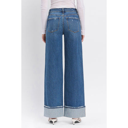 Vervet - high rise cuffed baggy wide jeans 6645 - Blue