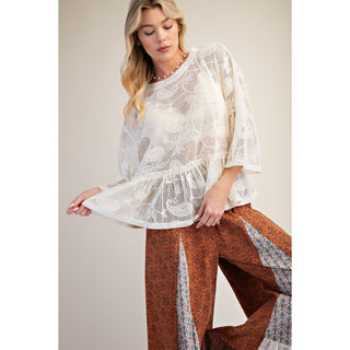 Easel - Lace Ruffle Top 0264 - Natural
