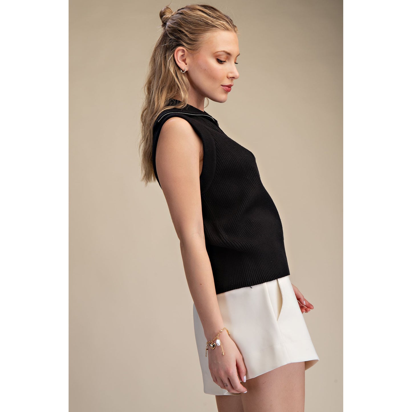 GM - Half Zip, Sleeveless Sweater Vest 9814 - Black