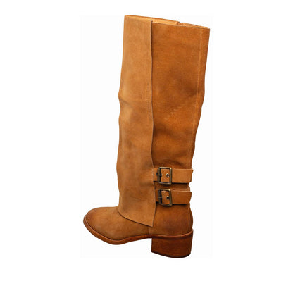 Antelope - O46 Tessa - Suede Tall Boots Double Buckle Detail - Cognac