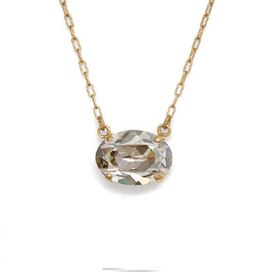 Catherine Popesco - Gold, Oval Stone Crystal Necklace 1258..