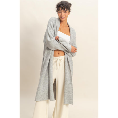 DZ - Longline Open Front Duster Sweater, Cardigan 435 - Heather Gray - SALE