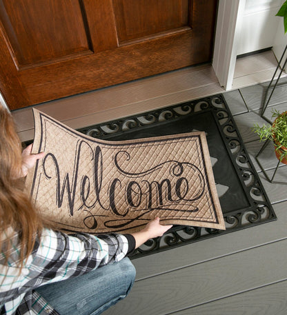 Evergreen - Cutout Scroll Embossed Floor Mat Tray, 36" X 24"