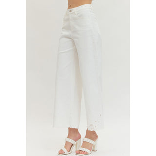ENTRO -  Wide Leg, Scalloped Hem Jeans Pants 8358 - Off White SALE