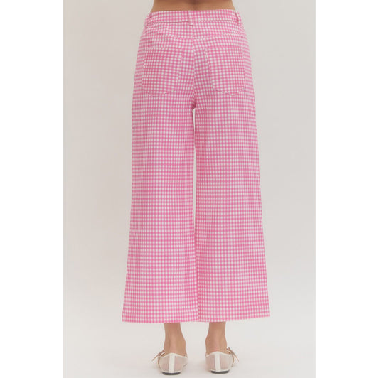 ENTRO -  Gingham, Straight Leg Pants 0616 - Pink