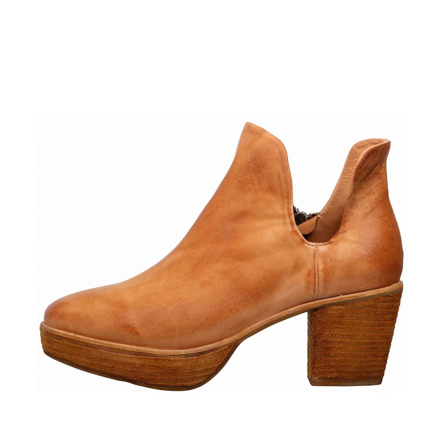 Antelope, Q45 Everly, Leather Ankle Booties V Cutout Platform Block Heel