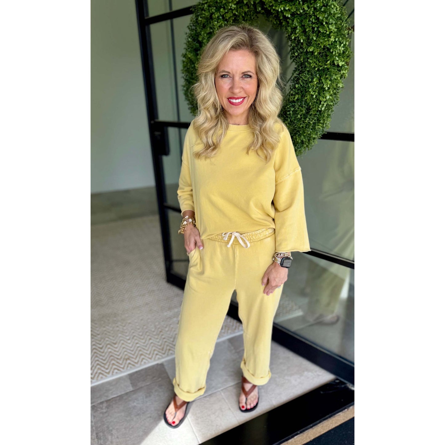 RDI - Brie / Padmala, French Terry Sweater Top & Jogger Pants w Drawstring Set 011/022 - Corn