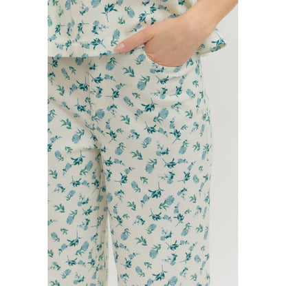 Botanical Print Wide Leg Pants – Front Pleat Detail 0950