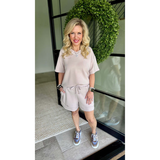 Rae Mode - Scuba Modal, Active Inspired,Shorts Sleeve Top & Shorts Set 0088 / 6498 - Mocha Cream