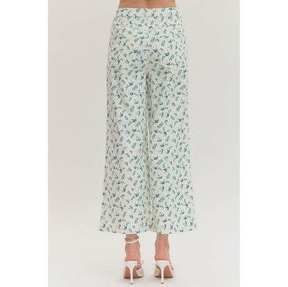 Botanical Print Wide Leg Pants – Front Pleat Detail 0950