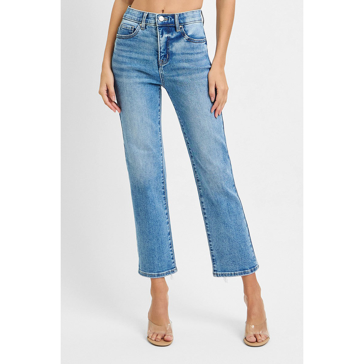 Risen - Tummy Control, Elastic Band, High Rise, Crop Straight Jeans 5916 - Medium