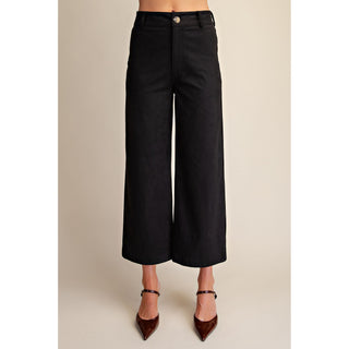 Faux Suede High-Waist Wide-Leg Crop Pants 8489 - Black