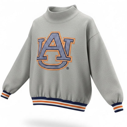 Queen of Sparkles Licensed Auburn Grey Gingham Mascot Mock Neck Sweatshirt