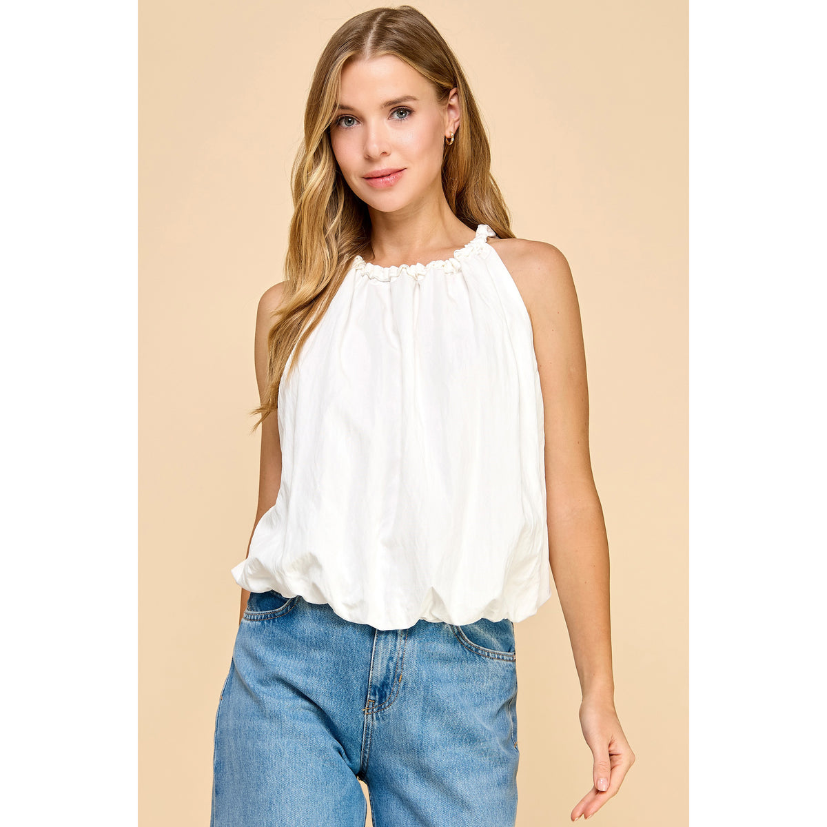 TCEC - Gathered Neckline, Tie Halter Style Top 9465 - White – Classy ...