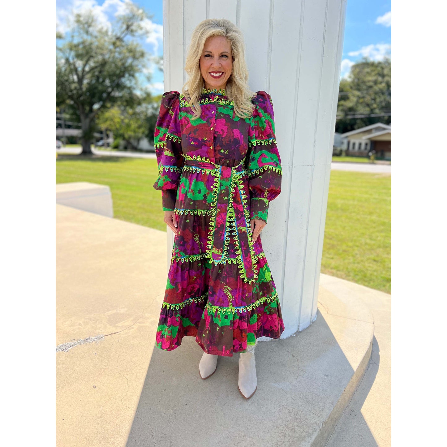 Celia B - Hasu Dress, Tiered, Abstract Floral Print - Multi
