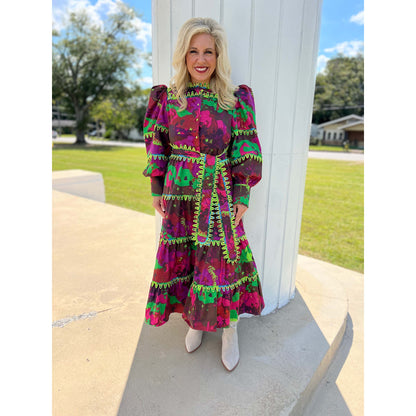 Celia B - Hasu Dress, Tiered, Abstract Floral Print - Multi
