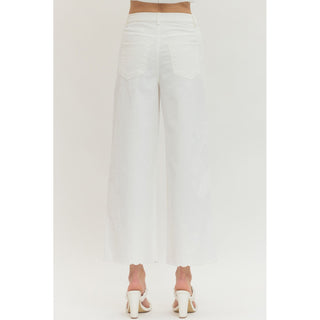 ENTRO -  Wide Leg, Scalloped Hem Jeans Pants 8358 - Off White SALE